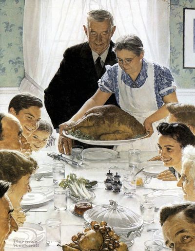 This is the  1943 painting “Freedom From Want” seen at the Norman Rockwell Museum in Stockbridge, Mass.