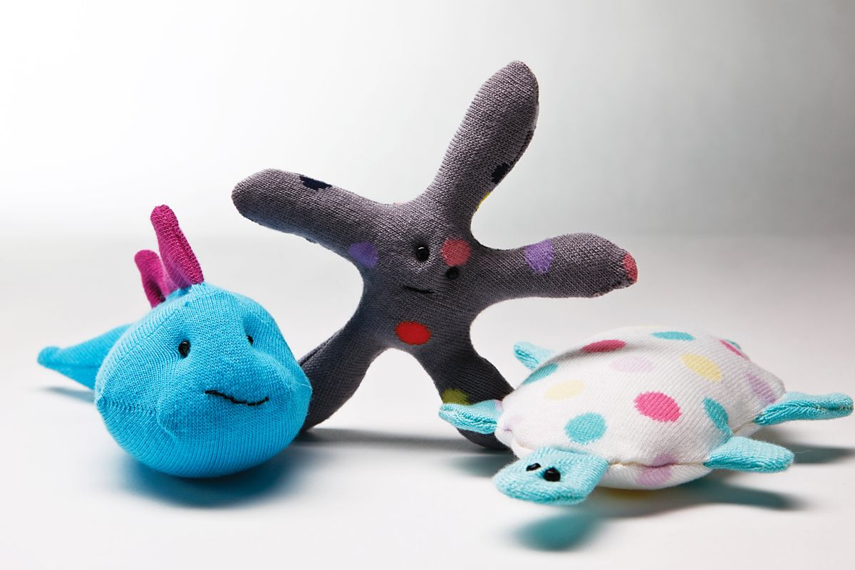 A starfish, turtle and fish from Brenna Maloney’s book, “Socks Appeal,” which includes an “Easy-Peasy” chapter for kids with multiple projects.