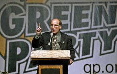 
Texas attorney David Cobb speaks at the Green Party convention Saturday in Milwaukee. The Green Party nominated Cobb as its candidate for president. 
 (Associated Press / The Spokesman-Review)