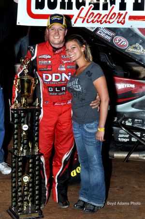 World of Outlaws main event winner, Jason Meyers, after his win in Oklahoma. (Photo courtesy of Boyd Adams/WoO Media Relations)