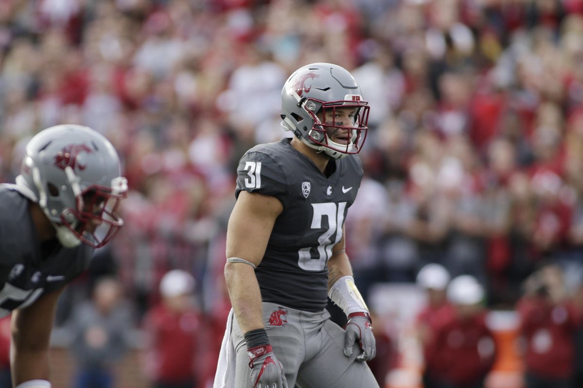 Washington State linebacker Isaac Dotson (31) lines up for a play during the second half of an NCAA college football game against Oregon State in Pullman, Wash., Saturday, Sept. 16, 2017. (Young Kwak / AP)