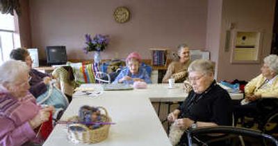 
The Spokesman-Review From left, Beatrice Bartholet, Helen McMillan, Irene Bland, Loretta Miller, Mary Chandler and Florence Hart knit and crochet blankets  that will be donated to area veterans and others in need.  The Busy Needles is made up of Northpointe Retirement Community members.
 (Photos by HOLLY PICKETT / The Spokesman-Review)