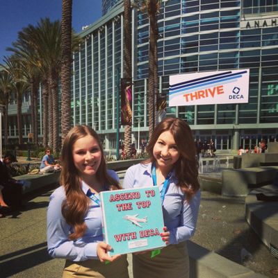 Ferris High School students Sheridan Delzer, left, and Jessica Pollock were named National DECA Chapter Award Project Winners at the ICDC Conference in Anaheim, Calif.