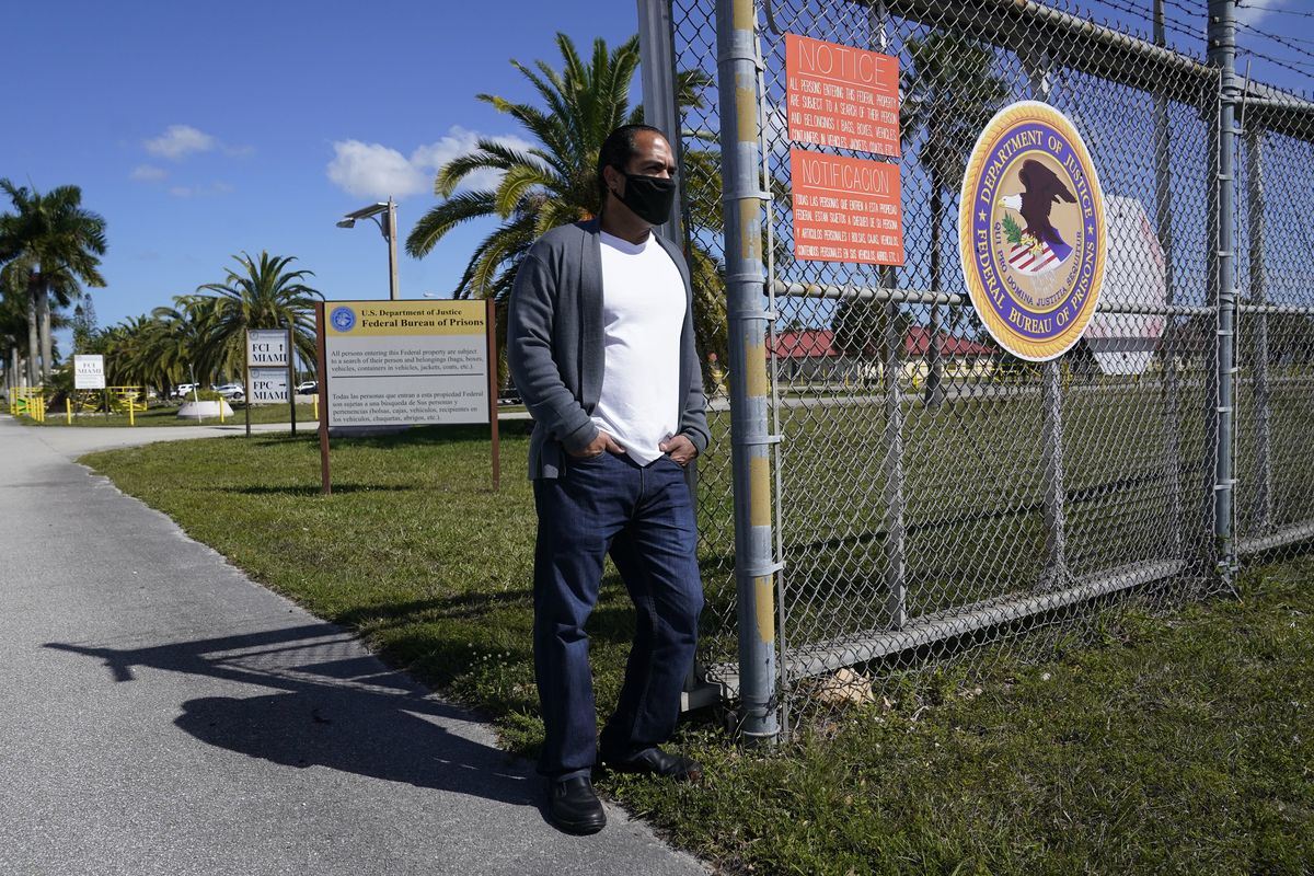 Kareen Troitino stands outside the Federal Corrections Institution, Friday, March 12, 2021, in Miami. Troitino, a local correction