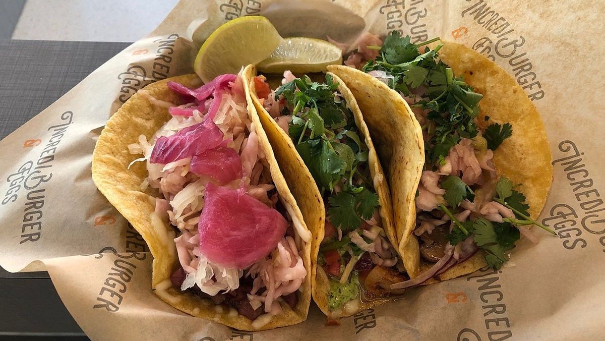 Tacastrami, Pork Carnitas and Mushroom al Pastor tacos at Taco Suave in Sky Ribbon Cafe in Riverfront Park on Aug. 17.  (Don Chareunsy/The Spokesman-Review)