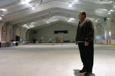 
Dean Gorman, president of the Coeur d'Alene Colts, stands in the Kootenai Youth Recreation Organization Ice Center in Coeur d'Alene. His organization, which runs the Junior B team in Coeur d'Alene, hopes to have the ice arena in Coeur d'Alene up and going in December and possibly hold a league game in the facility this season, which would be a first. 
 (Jesse Tinsley / The Spokesman-Review)