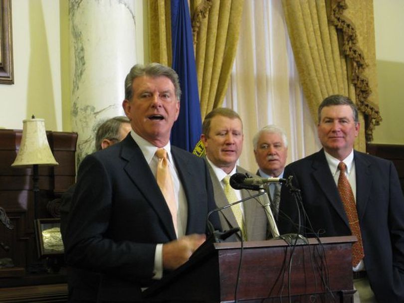 Gov. Butch Otter praises this year's legislative session in a press conference on Tuesday morning. (Betsy Russell)