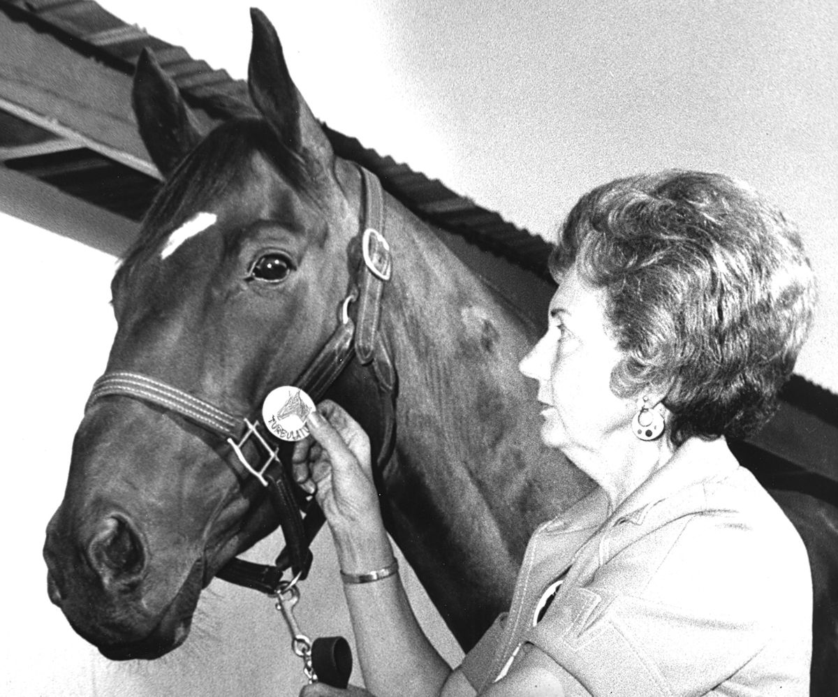 Marguerite Crawford and Turbulator, the greatest racehorse in Spokane history, in 1975. (FILE)