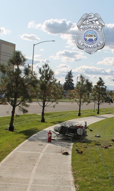 A man in his mid-30s died in east Spokane Tuesday afternoon after crashing into a light pole on a motorcycle near Playfair Commerce Park, according to Spokane police. (Courtesy of Spokane Police Department)