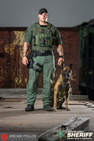 Deputy Tyler Kullman and his dog partner K9 Khan. (Spokane County Sheriff’s Office / Courtesy photo)