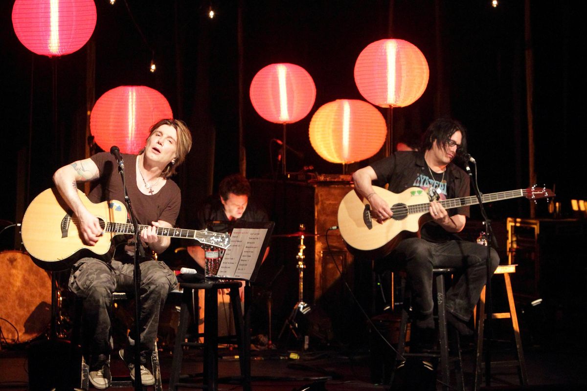 Johnny Rzeznik and Robby Takac of the band Goo Goo Dolls perform in concert during the groups Otis Midnight Sessions Tour at the Baby Grand on Wednesday, April 30, 2014, in Wilmington, Del. (Owen Sweeney / Owen Sweeney/Invision/AP)