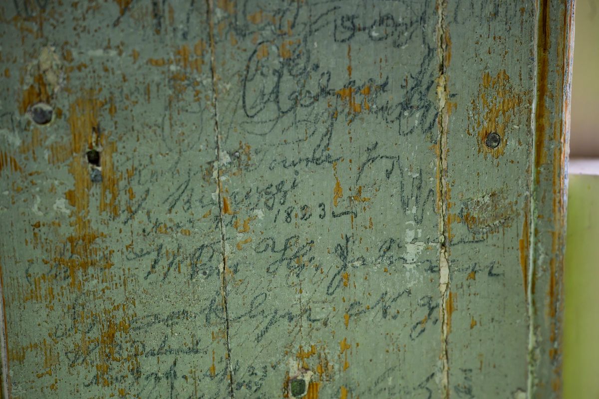 Pencil graffiti, dating as far back as 1823, is seen in the cupola at Mount Vernon. (Pete Kiehart/For the Washington Post)