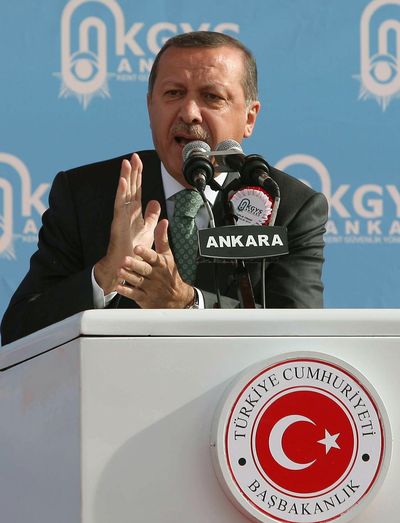 Turkey’s Prime Minister Recep Tayyip Erdogan, in Ankara on Wednesday, reacted furiously to claims in a  leaked  memo that he has money in Swiss bank accounts. (Associated Press)