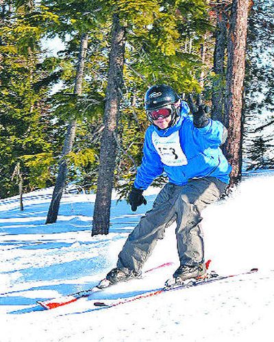 
Bren Garrett, 16, from Coeur d'Alene, gives the peace sign as he competes in the Special Olympics alpine downhill race last Saturday  at Silver Mountain. 
 (Barbara Minton / The Spokesman-Review)