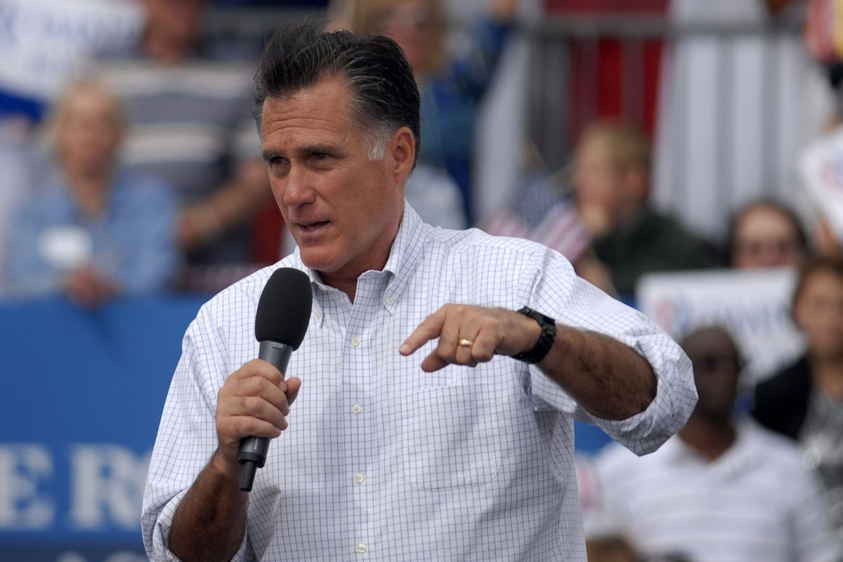 Republican presidential candidate, former Massachusetts Gov. Mitt Romney speaks at Pueblo Weisbrod Aircraft Museum in Pueblo, Colo., Monday, Sept. 24, 2012. (Bryan Oller / Fr81708 Ap)