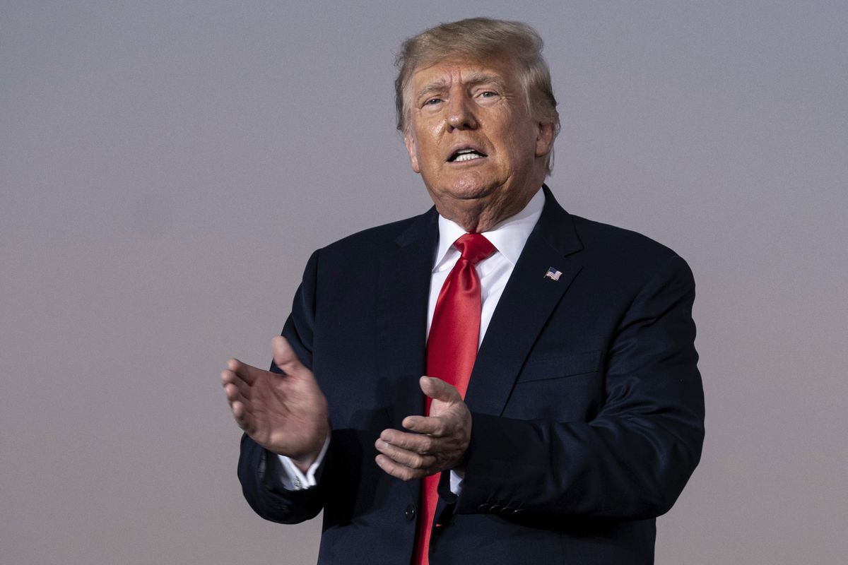 FILE - Former President Donald Trump prepares to take the stage during a rally in Perry, Ga., on Sept. 25, 2021. The New York attorney general’s office says its civil investigation has uncovered evidence that Trump