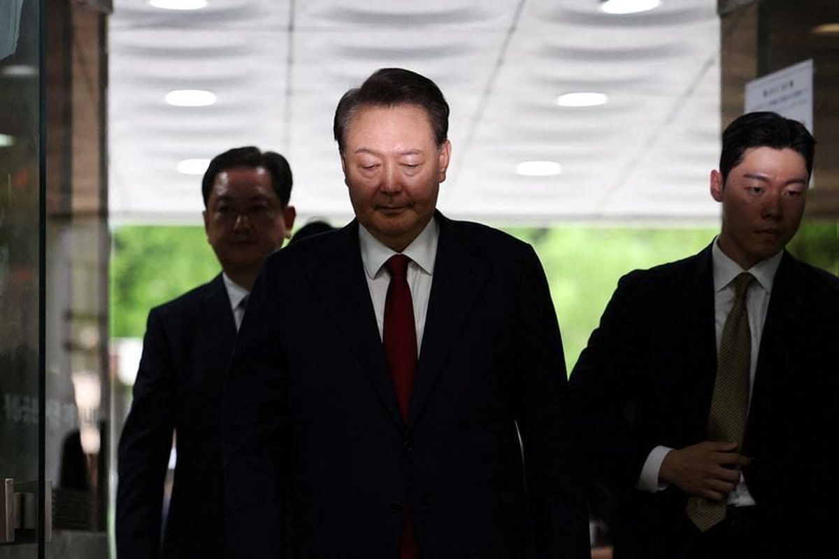 Former South Korean President Yoon Suk Yeol arrives at a court to attend a hearing to review his arrest warrant requested by special prosecutors on July 9, in Seoul, South Korea. (Kim Hong-Ji/Reuters)