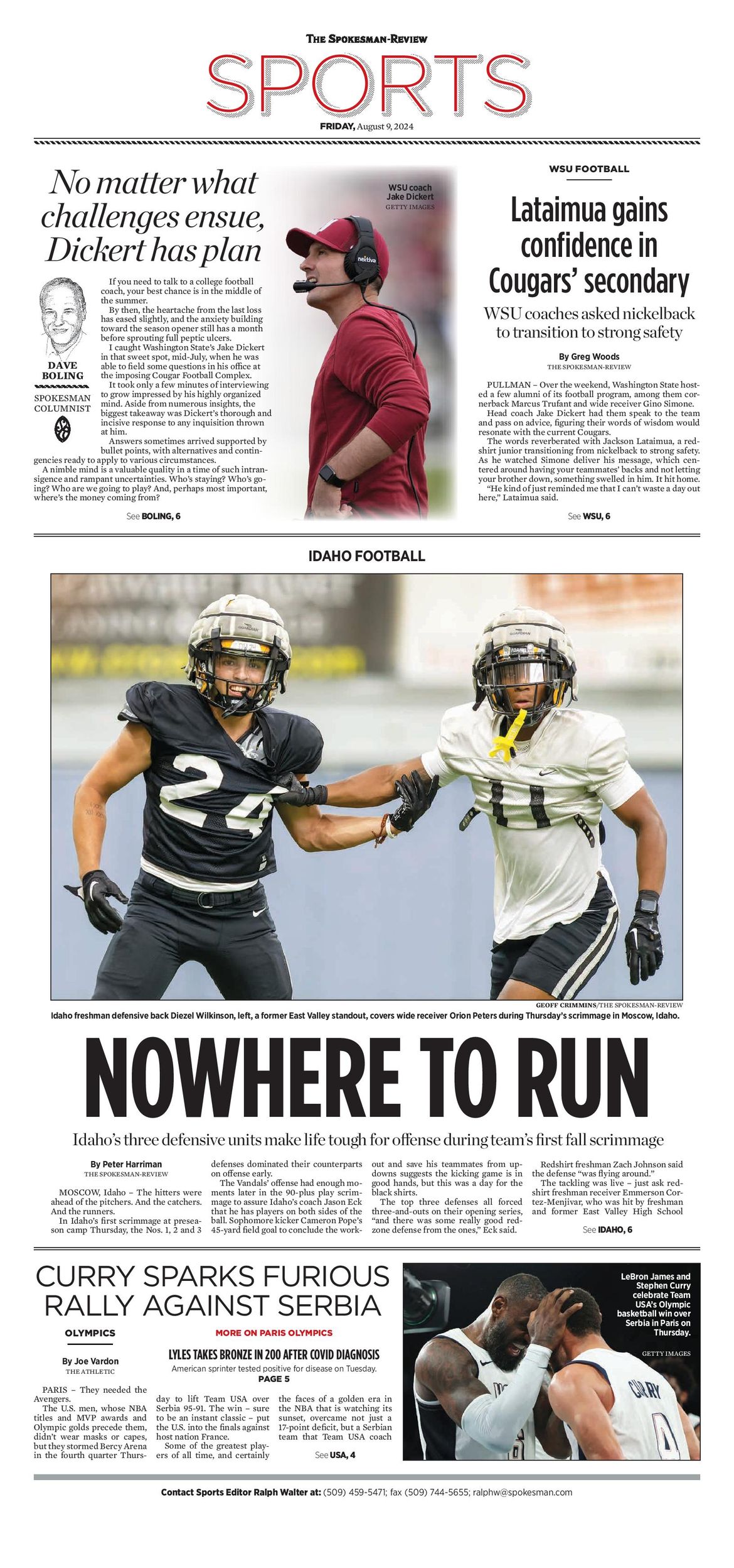 Sports Front Page For Aug. 9, 2024 | The Spokesman-Review