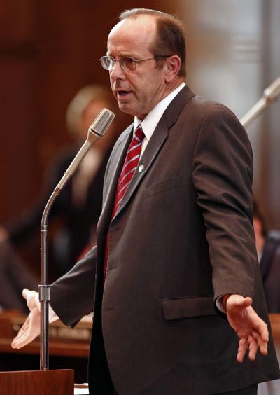 In this Feb. 14, 2012 file photo, Sen. Jeff Kruse, R-Roseburg, speaks at the Capitol in Salem, Ore. (Timothy J. Gonzalez / Associated Press)