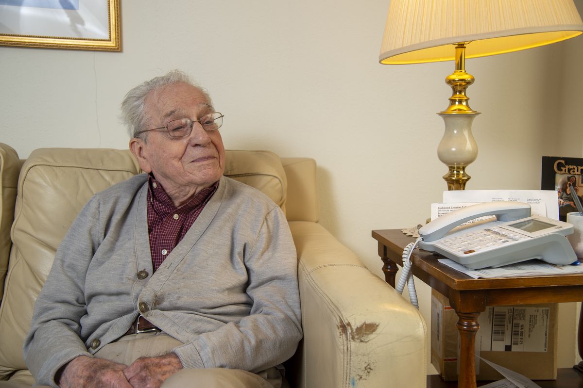 Stanley Hoffman, 100, who lives at the Rockwood Retirement Center on Spokane’s South Hill, was born in Detroit, became a chemical engineer around the time of World War II, then married and worked in the petroleum industry.  (Jesse Tinsley/The Spokesman-Review)