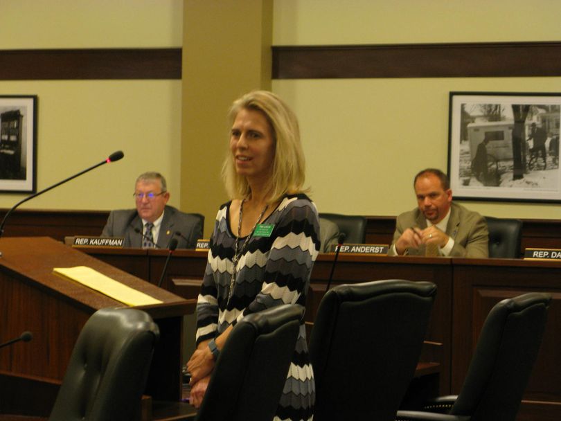 Pam Eaton, head of the Idaho Retailers Association, testifies in favor of HB 581 on Friday morning (Betsy Z. Russell)