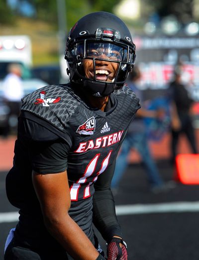 New England Patriots and former EWU wide receiver Kendrick Bourne stands before a game against the Jacksonville Jaguars on Jan. 2 in Foxborough, Mass.  (COLIN MULVANY)