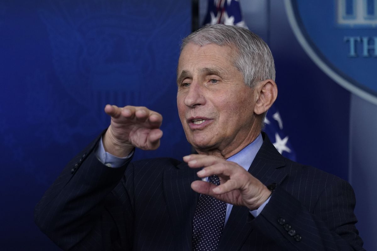 In this Jan. 21, 2021 photo, Dr. Anthony Fauci, director of the National Institute of Allergy and Infectious Diseases, speaks with reporters at the White House, in Washington. Fauci won a $1 million award from the Israeli Dan David Foundation for “courageously defending science” during the coronavirus pandemic. On Monday, Feb. 15, 2021, the foundation named Fauci, President Joe Biden