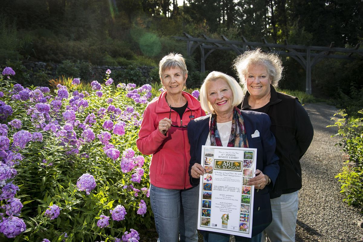 From left: Paua Whitson, Moore-Turner Heritage Garden docent, Patti Simpson Ward, art director and Linda Yeomans, communications chair --all with The Friends of the Moore-Turner Heritage Gardens are helping put on the Art in Bloom fundraiser, which brings together local artists