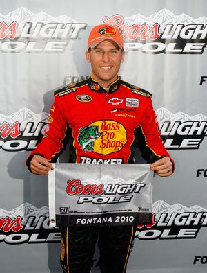 Just a week after winning the Daytona 500, Jamie McMurray, driver of the No. 1 Bass Pro Shops/Tracker Boats Chevrolet, he gets the pole position for Sunday’s NASCAR Sprint Cup Series Auto Club 500 at Auto Club Speedway. (Photo courtesy of Jason Smith/Getty Images for NASCAR)