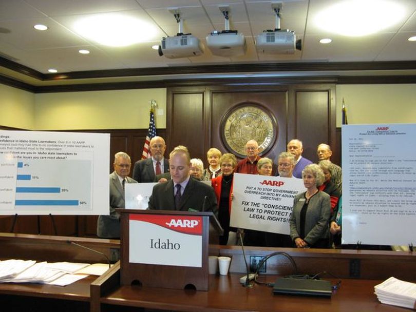 Lawmakers, seniors and AARP officials call on a House committee chairman to allow hearings on three stalled bills to fix Idaho's new 
