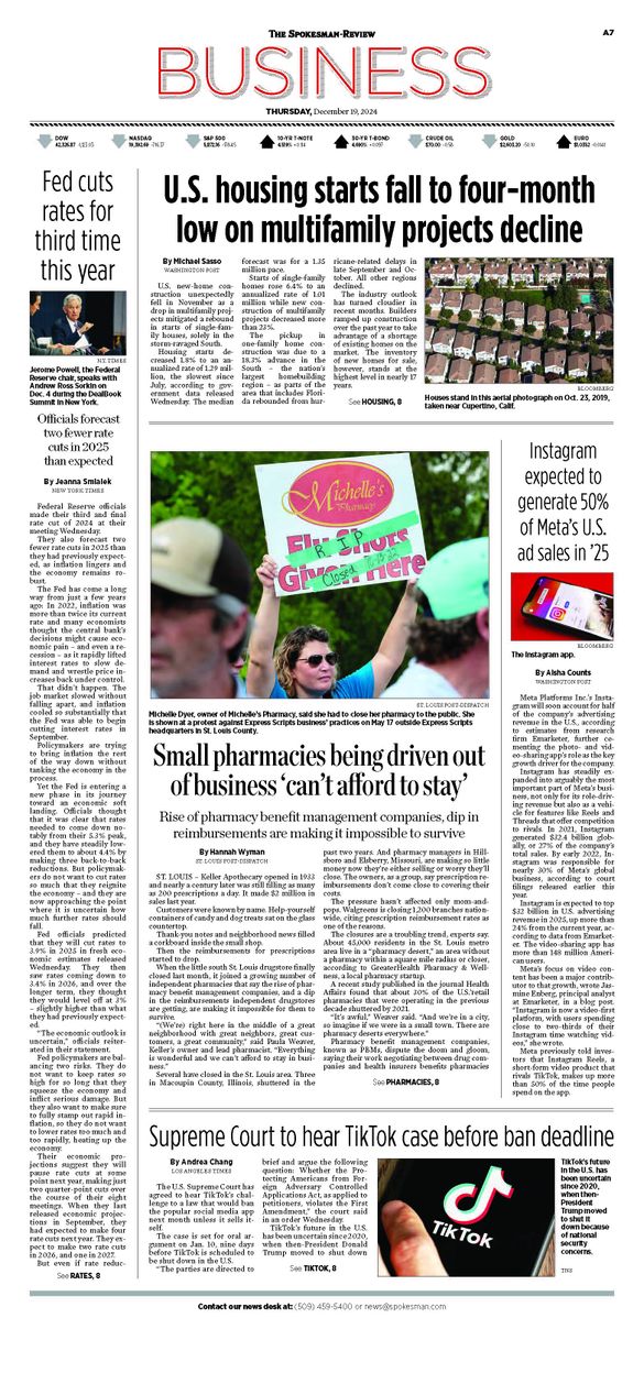 Business Front Page for Dec. 19, 2024 The SpokesmanReview