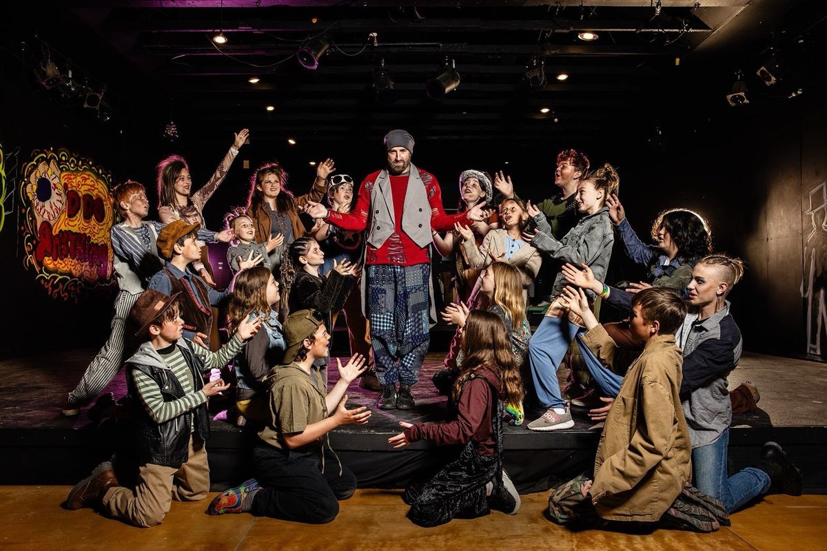 Brady Campbell, playing Fagin, is surrounded by the cast of “Oliver!” a musical production kicking off the Lake City Playhouse’s first full season since before the pandemic.  (Courtesy of Brady Campbell)