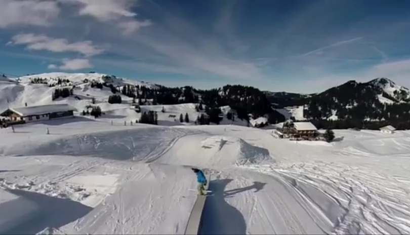 This image was captured by a camera flown over a ski area in a drone. (YouTube)