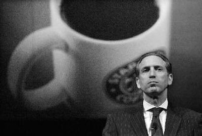 
Starbucks Corp. chairman Howard Schultz at the shareholders meeting Wednesday.
 (Associated Press / The Spokesman-Review)