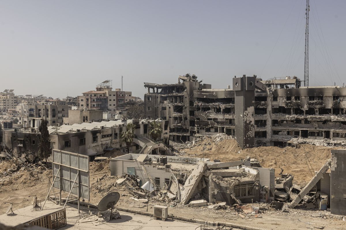 Damaged buildings at the Shifa Hospital complex in Gaza City, on March 31. The airstrike on an Iranian Embassy building in Damascus, the Syrian capital, was one of the biggest attacks yet in a shadow war that has increasingly been moving into the open.   (AVISHAG SHAAR-YASHUV/New York Times)