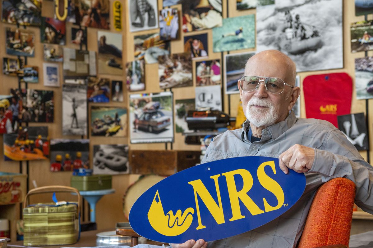 Company President Bill Parks sits in front of a display for the 50th anniversary of Northwest River Supplies last week in Moscow, Idaho. Parks founded the watersports company in 1972 in Eugene, Ore., before moving it to Moscow later that year.  (Geoff Crimmins/For The Spokesman-Review)