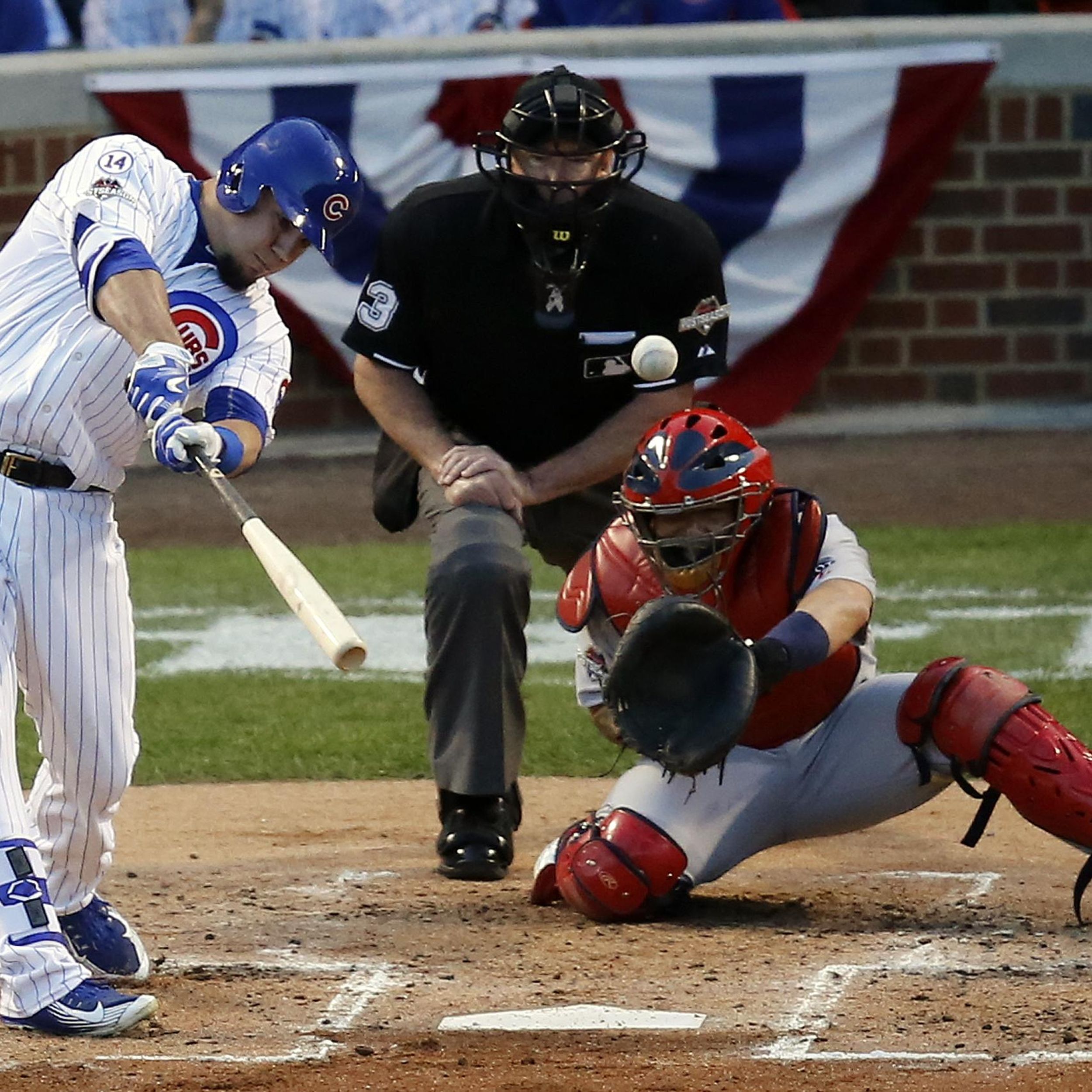Chicago Cubs Jorge Soler swings, hitting a two run home run in the