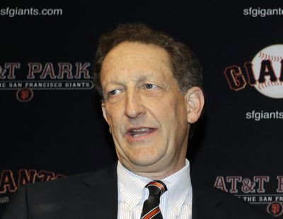 In this Jan. 19, 2018, file photo, San Francisco Giants President and CEO Larry Baer is shown during a press conference in San Francisco. Major League Baseball has suspended San Francisco Giants President and CEO Larry Baer without pay until July 1 in response to a video released earlier this month showing him in a physical altercation with his wife. Commissioner Rob Manfred said Tuesday, March 26, 2019, that Baer’s conduct on the video was “unacceptable” and warranted discipline. (Marcio Jose Sanchez / Associated Press)