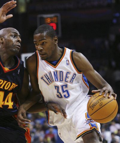 Thunder forward Kevin Durant scored 45 points.  (Associated Press)