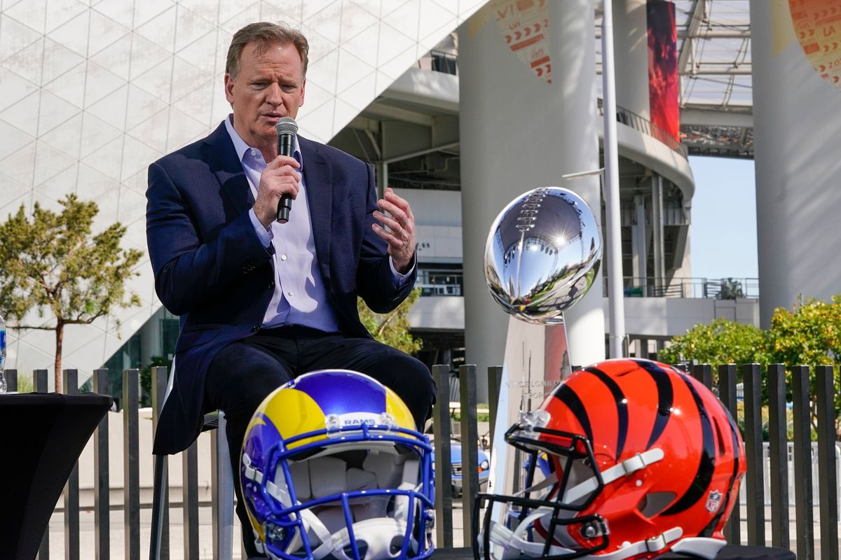 NFL Commissioner Roger Goodell speaks at a news conference Wednesday, Feb. 9, 2022, in Inglewood, Calif. (Morry Gash)