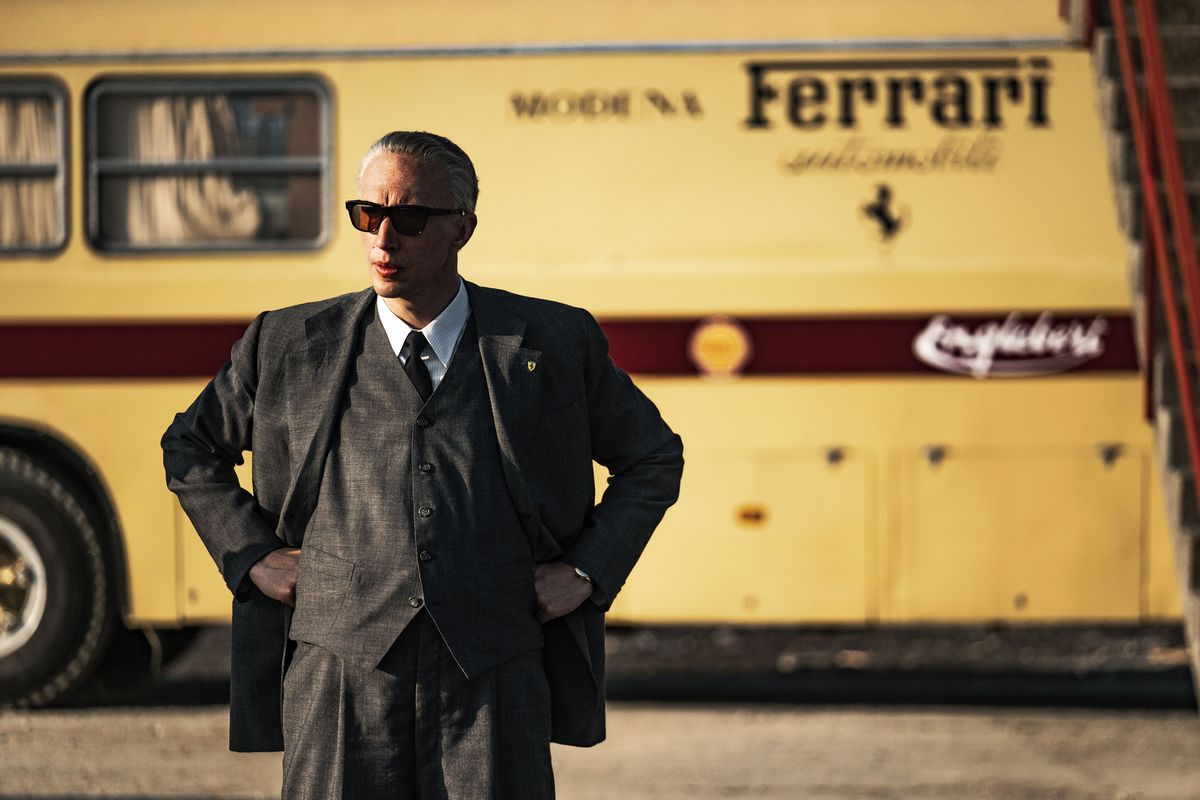 Adam Driver as Enzo Ferrari in “Ferrari.”  (Neon)