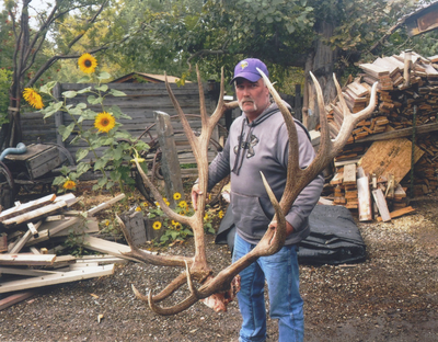 Bowhunter Steve Felix with antlers from a bull elk he killed in Montana in September 2016, later scored at 430 inches for a Montana state record and potential world record for archery. (Boone and Crockett Club / Courtesy of Boone and Crockett Club)