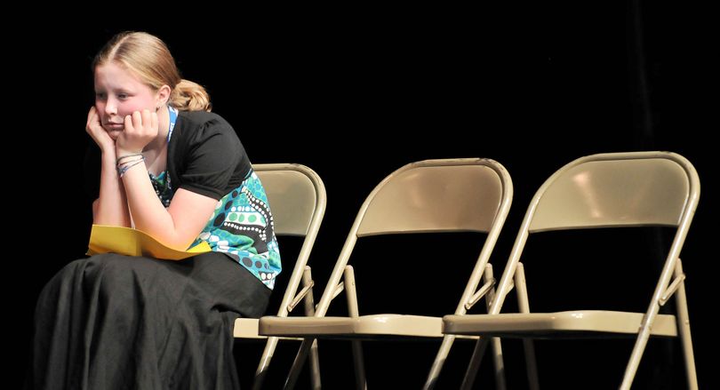 ORG XMIT: WYLAR105 Molly Creager of Torrington, Wy. reacts after placing third in the 2009 Wyoming Spelling Bee Saturday, March 7, 2009 in Laramie, Wy. (AP Photo/Laramie Boomerang, Andy Carpenean) (Andy Carpenean / The Spokesman-Review)