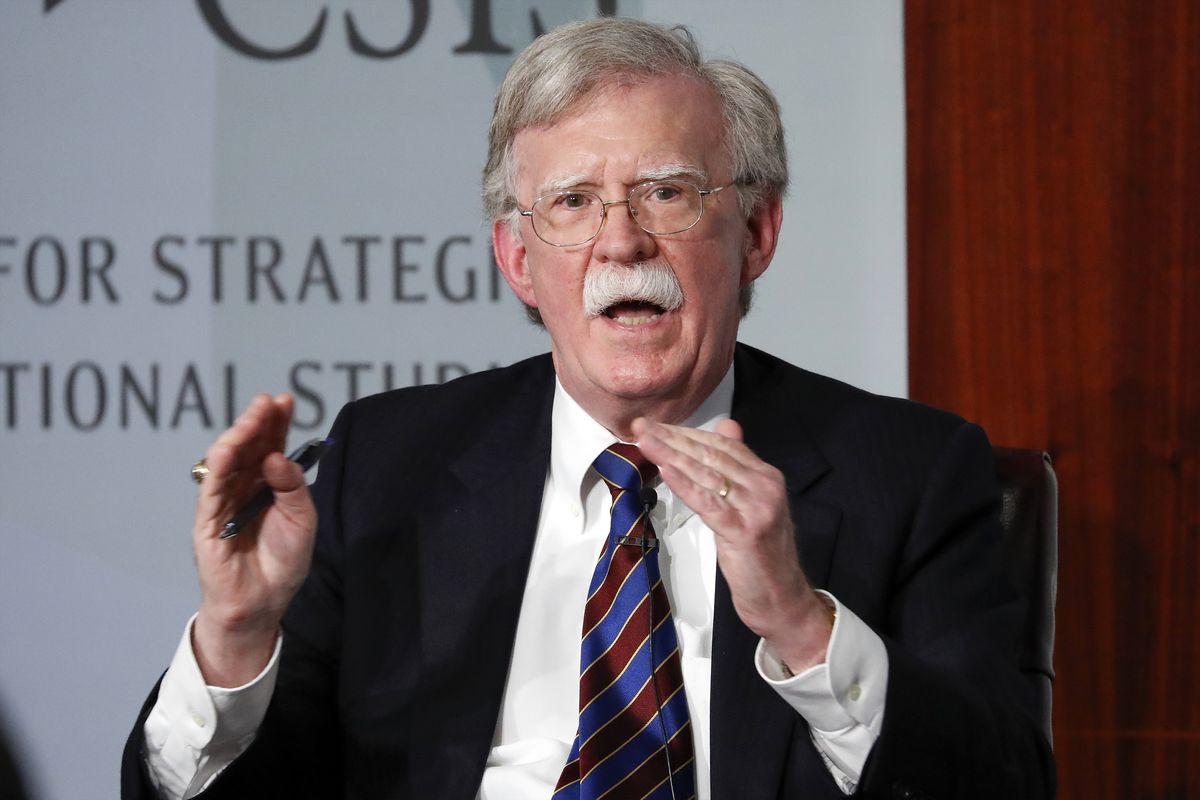 FILE - In this Sept. 30, 2019, file photo, former national security adviser John Bolton gestures while speakings at the Center for Strategic and International Studies in Washington.  (Pablo Martinez Monsivais)