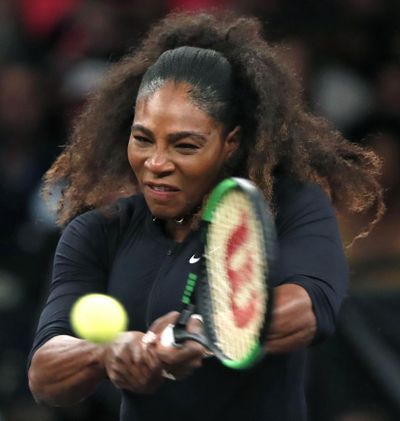 Serena Williams of the United States returns to opponent Zhang Shuai of China during the semi-final round of Tie Break Tens tennis tournament at Madison Square Garden, Monday, March 5, 2018 in New York. The Tie Break Tens' New York event is a one-day day exhibition tournament featuring eight female players competing for a $250,000 winner's prize. (AP Photo/Kathy Willens) ORG XMIT: NYKW121 (Kathy Willens / AP)
