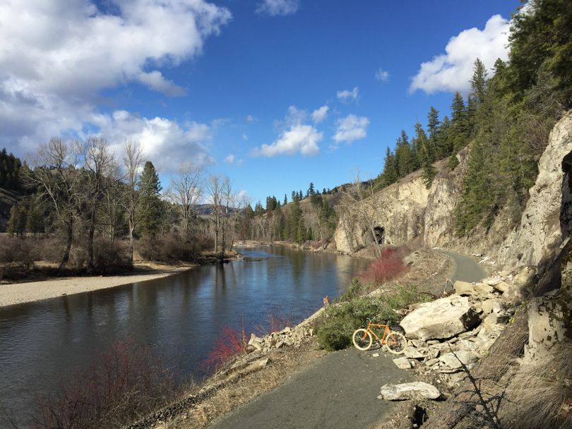 A rock slide temporarily blocks a portion of the Ferry County Rail Trail on March 26, 2017. (Bobby Whittaker)