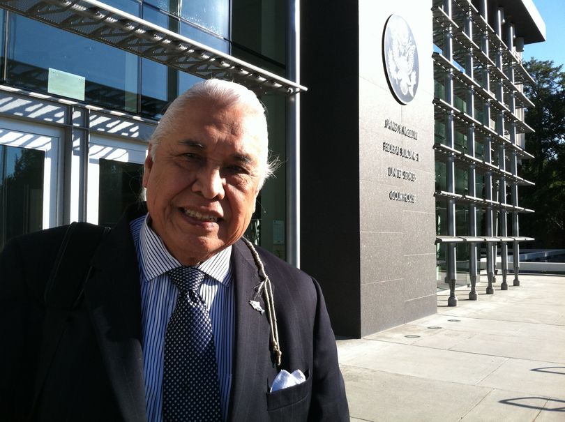 Silas Whitman, chairman of the Nez Perce Tribal Executive Committee, leaves the federal courthouse in Boise on Monday. (Betsy Russell)