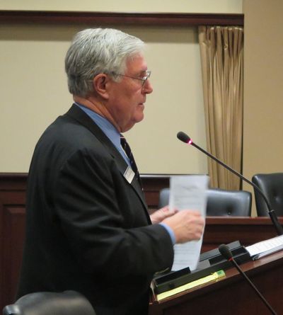 Rep. Lance Clow, R-Twin Falls, presents an anti-pornography resolution to an Idaho House committee on Tuesday, Feb. 20, 2018. (Betsy Z. Russell / The Spokesman-Review)