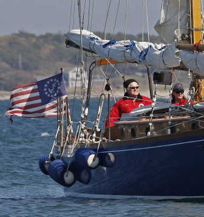 
Sen. Edward M. Kennedy, D-Mass., and his wife, Victoria,  sit at the helm of their sailboat 