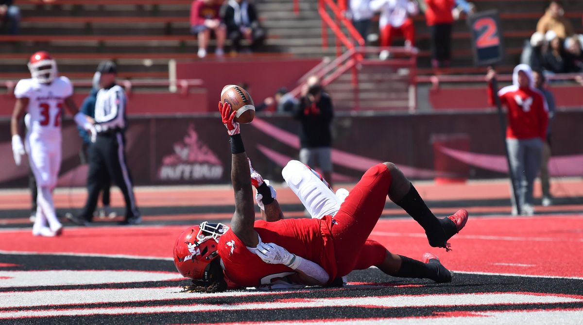 Eastern Washington Eagles wide receiver Jayson Williams (2) brings down a touchdown against Eastern Washington Eagles safety Tre Weed (7) during Eastern